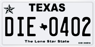 TX license plate DIE0402