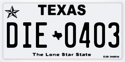 TX license plate DIE0403