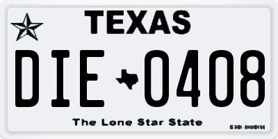 TX license plate DIE0408