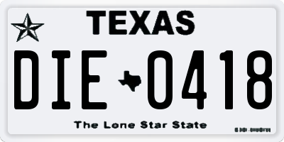 TX license plate DIE0418
