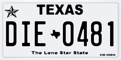 TX license plate DIE0481