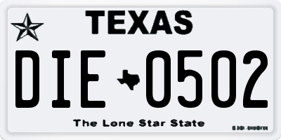 TX license plate DIE0502