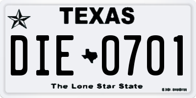 TX license plate DIE0701