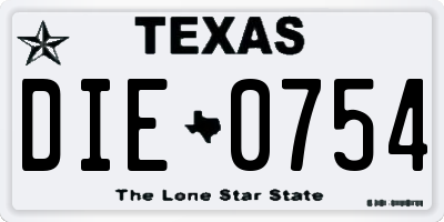 TX license plate DIE0754