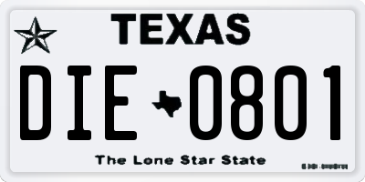 TX license plate DIE0801