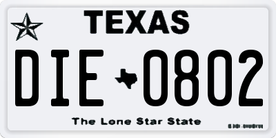 TX license plate DIE0802