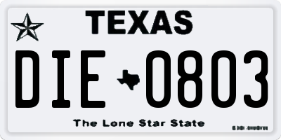 TX license plate DIE0803