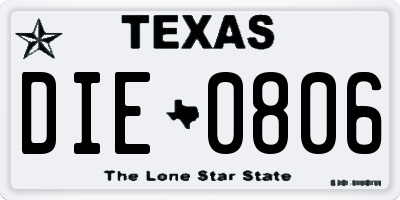TX license plate DIE0806