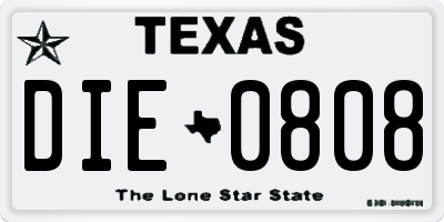 TX license plate DIE0808