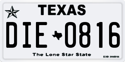 TX license plate DIE0816