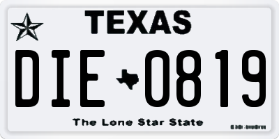 TX license plate DIE0819