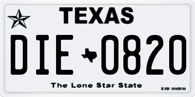 TX license plate DIE0820