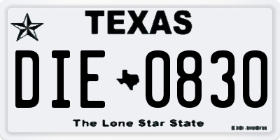 TX license plate DIE0830