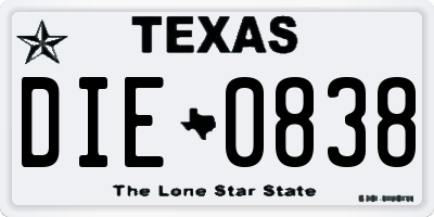 TX license plate DIE0838