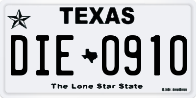 TX license plate DIE0910