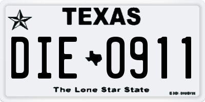 TX license plate DIE0911