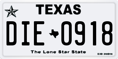 TX license plate DIE0918
