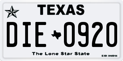 TX license plate DIE0920
