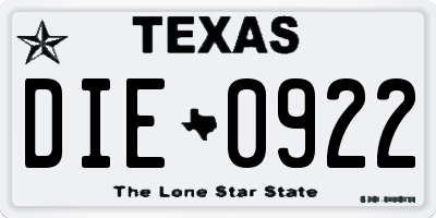 TX license plate DIE0922