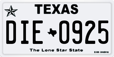 TX license plate DIE0925