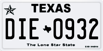 TX license plate DIE0932