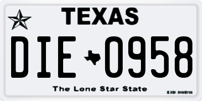 TX license plate DIE0958