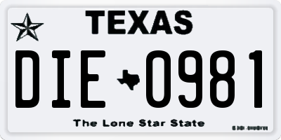 TX license plate DIE0981