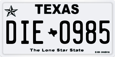 TX license plate DIE0985