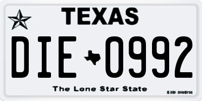 TX license plate DIE0992