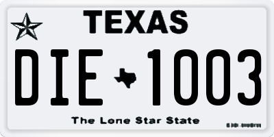 TX license plate DIE1003