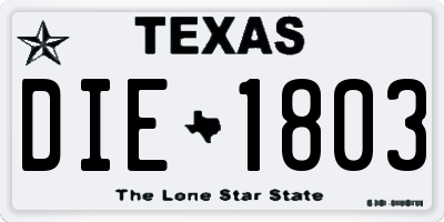 TX license plate DIE1803