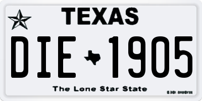 TX license plate DIE1905