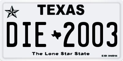 TX license plate DIE2003