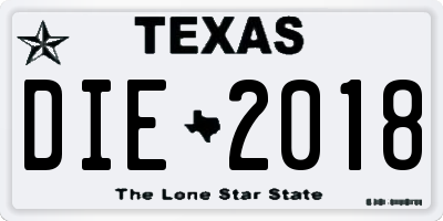 TX license plate DIE2018