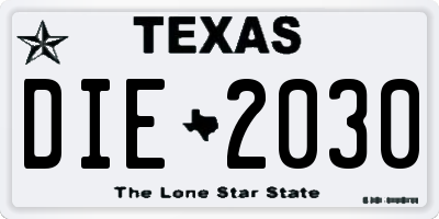 TX license plate DIE2030