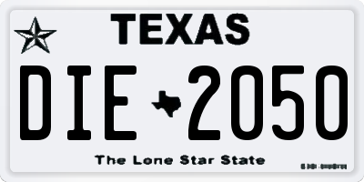 TX license plate DIE2050