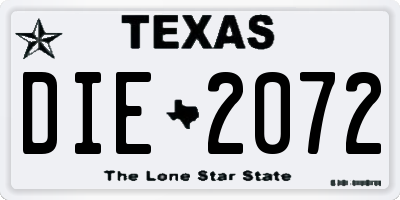 TX license plate DIE2072