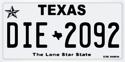 TX license plate DIE2092