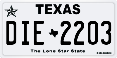 TX license plate DIE2203