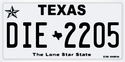 TX license plate DIE2205