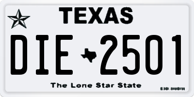 TX license plate DIE2501