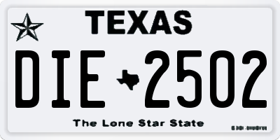 TX license plate DIE2502