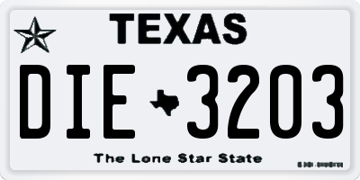 TX license plate DIE3203