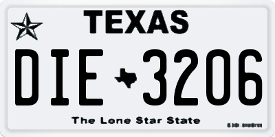 TX license plate DIE3206