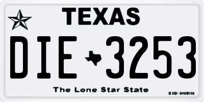 TX license plate DIE3253