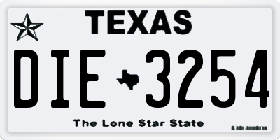 TX license plate DIE3254