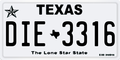 TX license plate DIE3316