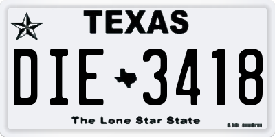 TX license plate DIE3418