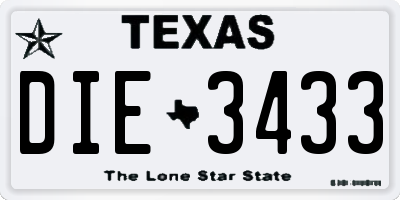 TX license plate DIE3433