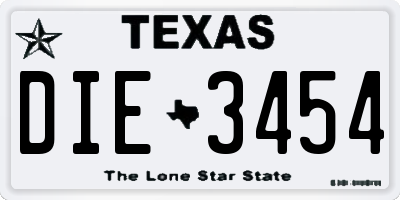 TX license plate DIE3454